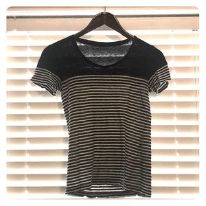 Navy and white striped J. Crew linen top